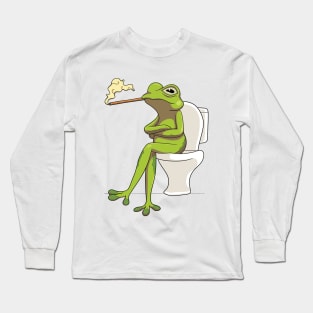 Cool frog smoking a cigarette on the toilet Long Sleeve T-Shirt